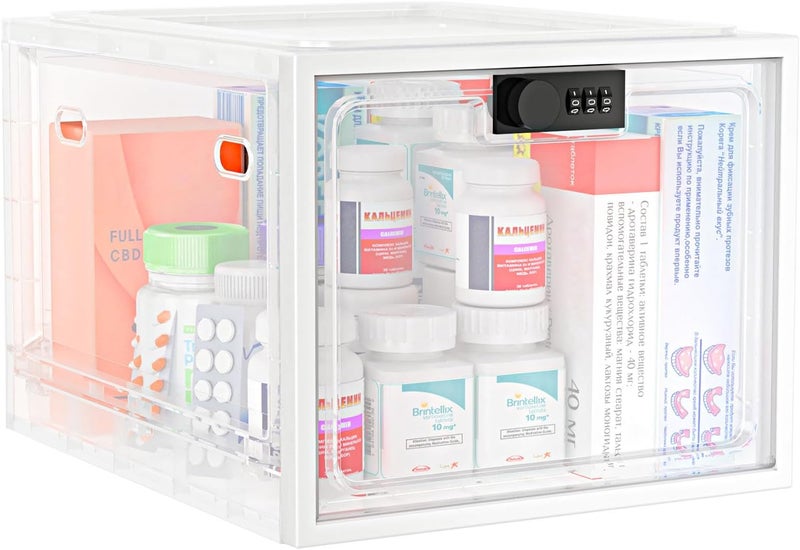 iBune Large Medication Lock Box, Lockable Medicine Storage Box for Medicine Safe/Phone/Refrigerator/Personal Items/Home/Office/Dorm, White - Image 2
